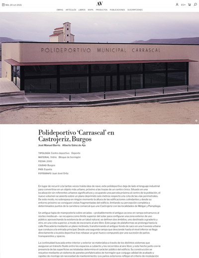 Arquitectura Viva - Polideportivo Carrascal en Castrojeriz, Burgos- Artículo de Alberto Sainz de Aja